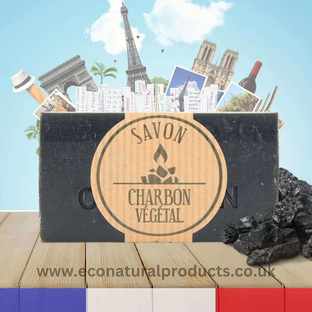 Savon de Marseille Charbon (Charcoal) Soap 100g - FouFour - Savon de Marseille - Bar Soap - Eco Natural Products