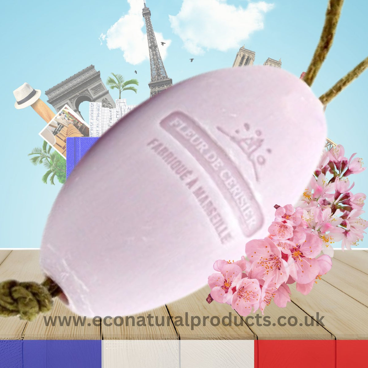 Savon de Marseille Fleur de Cerisier (Cherry Blossom) Oval Soap 240g - FouFour - Savon de Marseille - Bar Soap - Eco Natural Products