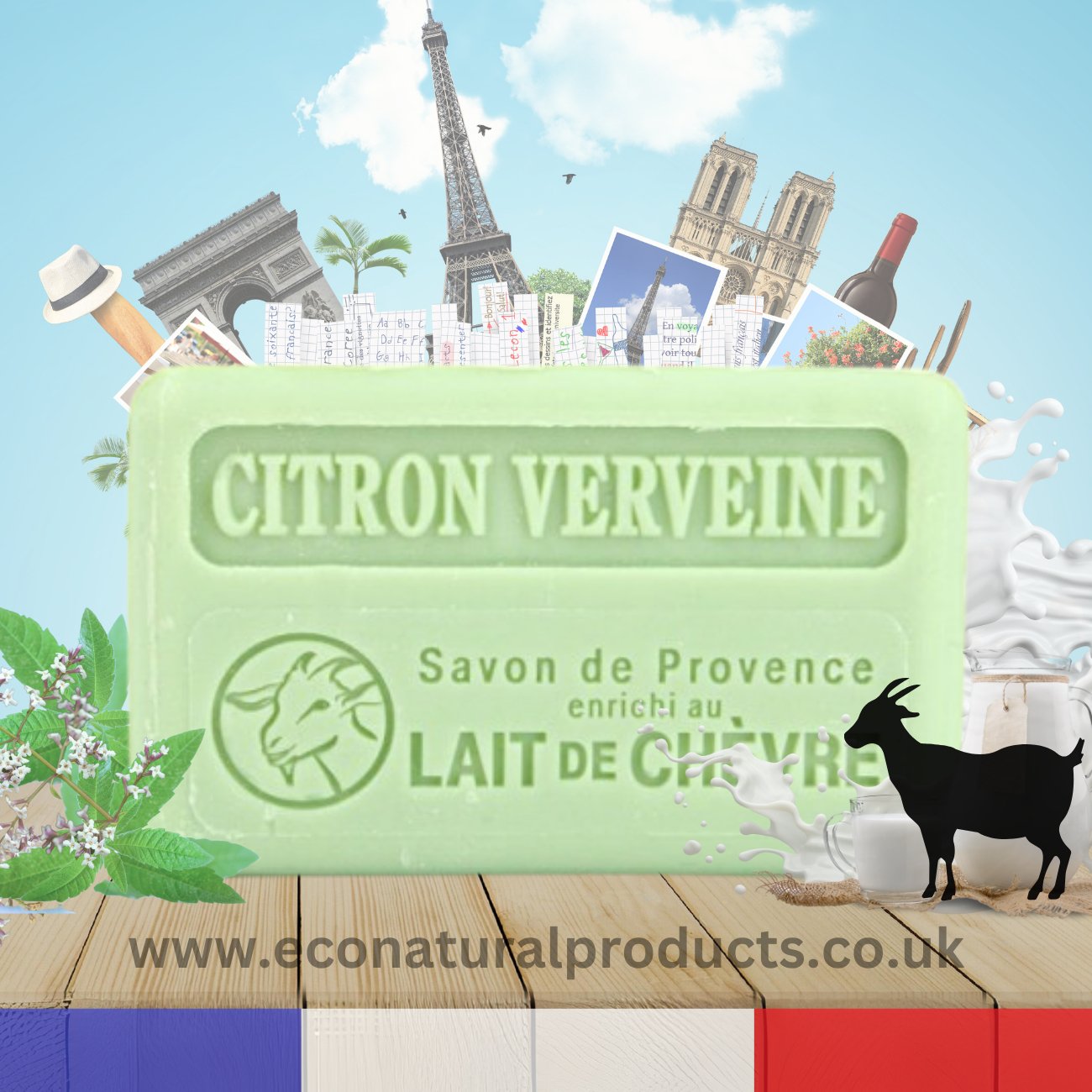 Savon de Marseille Lait de Chevre (Goat Milk) Citron Verveine 100g - FouFour - Savon de Marseille - Bar Soap - Eco Natural Products