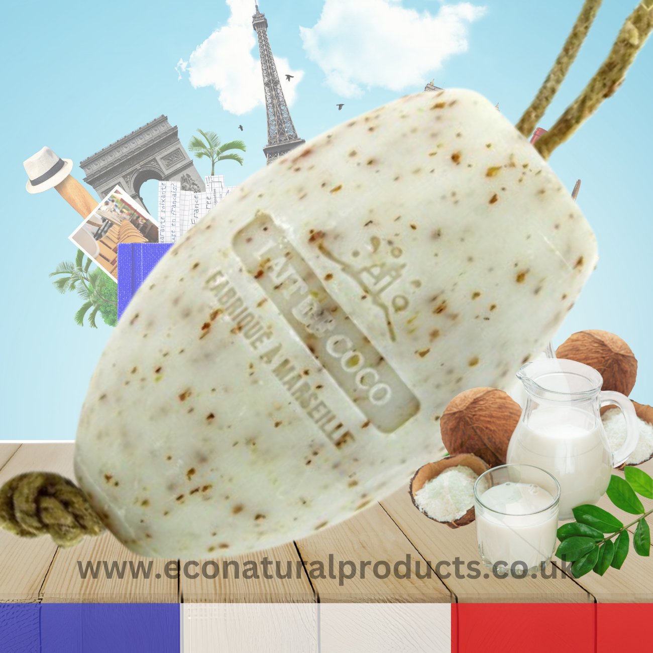 Savon de Marseille Lait de Coco (Coconut Milk) Oval Soap 240g - FouFour - Savon de Marseille - Bar Soap - Eco Natural Products