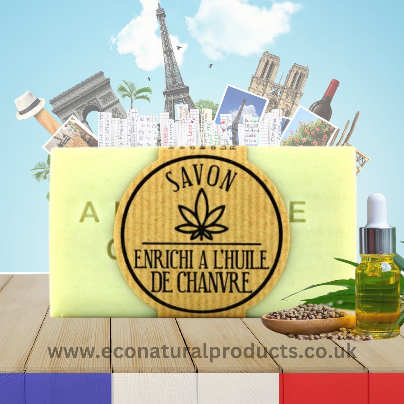 Savon de Marseille L'huile de Chanvre (Hemp Oil) 100g - FouFour - Savon de Marseille - Bar Soap - Eco Natural Products