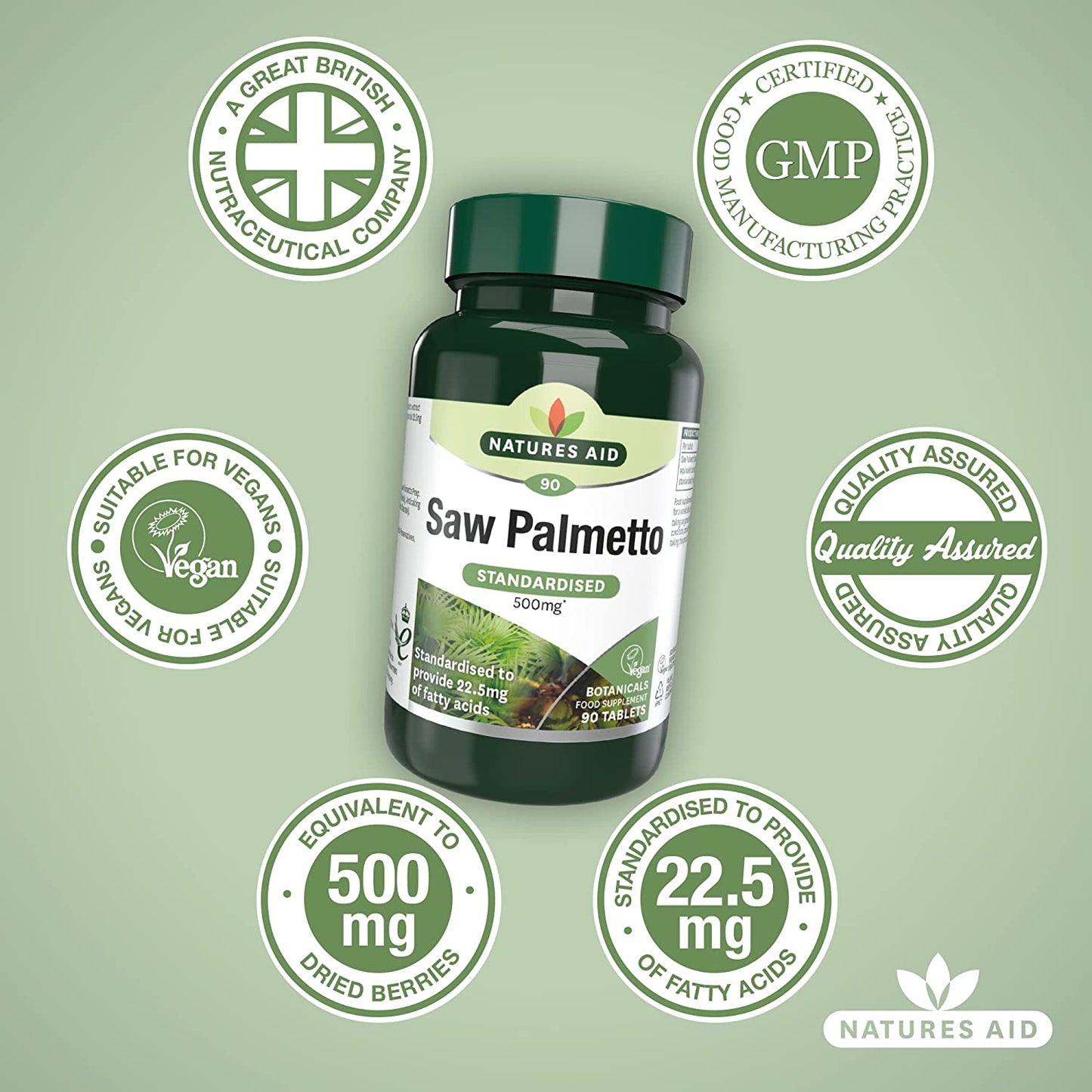 Saw Palmetto 500mg 90 Tablets - Natures Aid - Vitamins & Supplements - Eco Natural Products