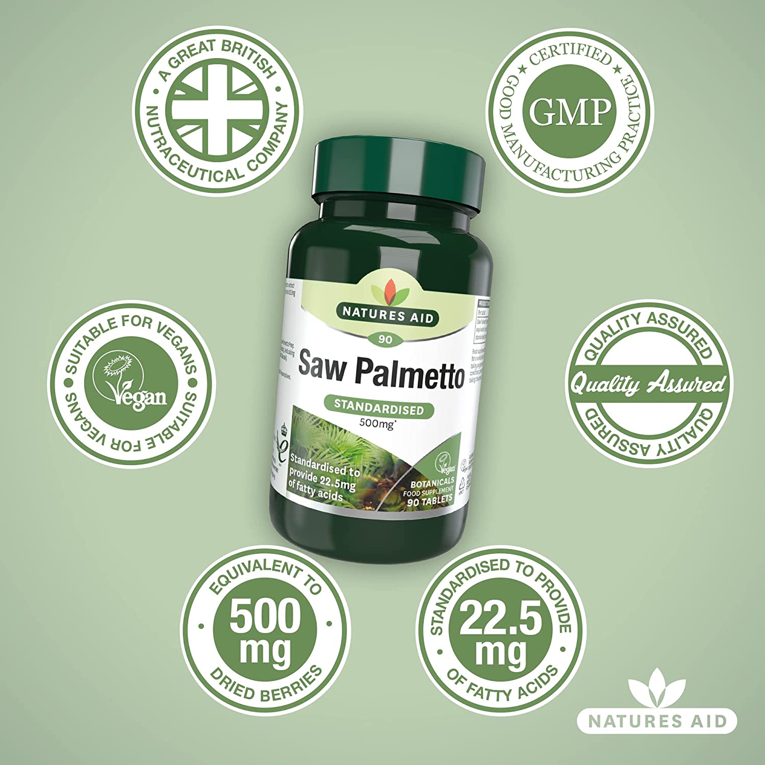 Saw Palmetto 500mg 90 Tablets - Natures Aid - Vitamins & Supplements - Eco Natural Products
