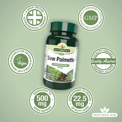 Saw Palmetto 500mg 90 Tablets - Natures Aid - Vitamins & Supplements - Eco Natural Products