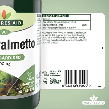 Saw Palmetto 500mg 90 Tablets - Natures Aid - Vitamins & Supplements - Eco Natural Products