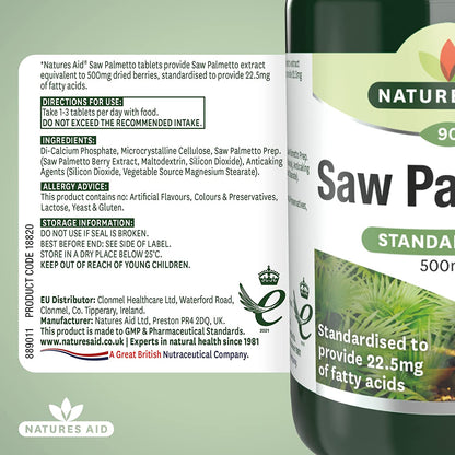 Saw Palmetto 500mg 90 Tablets - Natures Aid - Vitamins & Supplements - Eco Natural Products