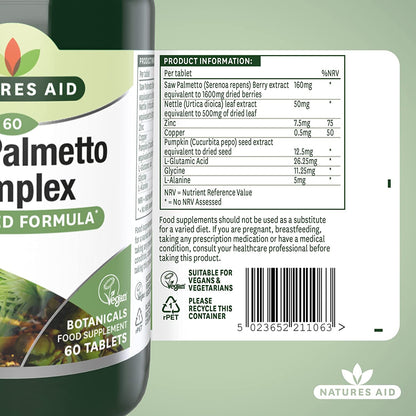 Saw Palmetto Complex with Nettle 60 Tablets - Natures Aid - Vitamins & Supplements - Eco Natural Products