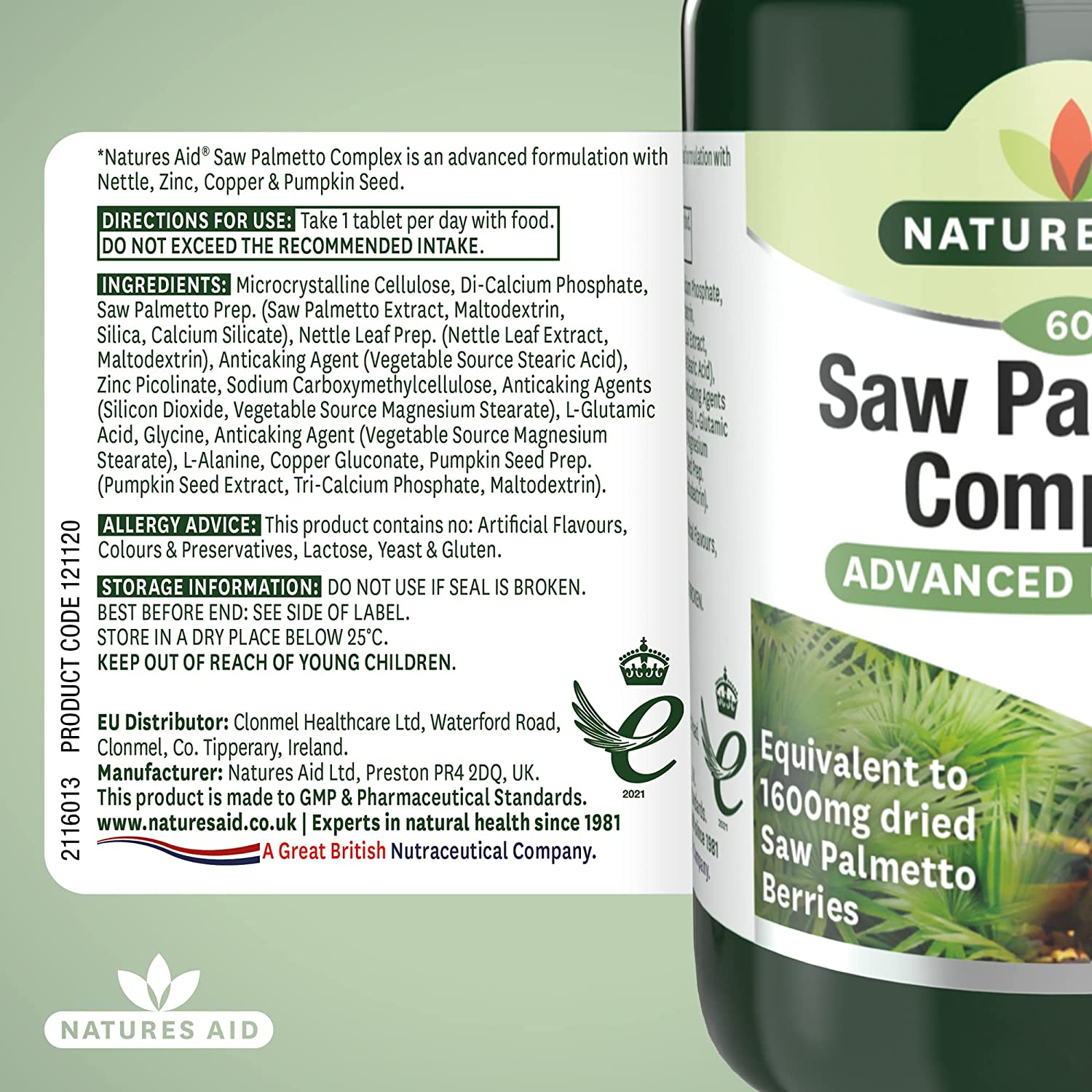 Saw Palmetto Complex with Nettle 60 Tablets - Natures Aid - Vitamins & Supplements - Eco Natural Products