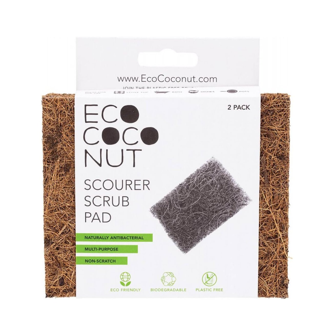 Scourer Scrub Pads (2 Pack) - Ecococonut - Washing - Up Pads - Eco Natural Products