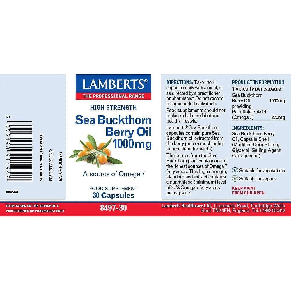 Sea Buckthorn Berry Oil 1000mg 30 Caps BBE 30.11.2025 [RED] - Lamberts - Herbal Supplements - Lamberts