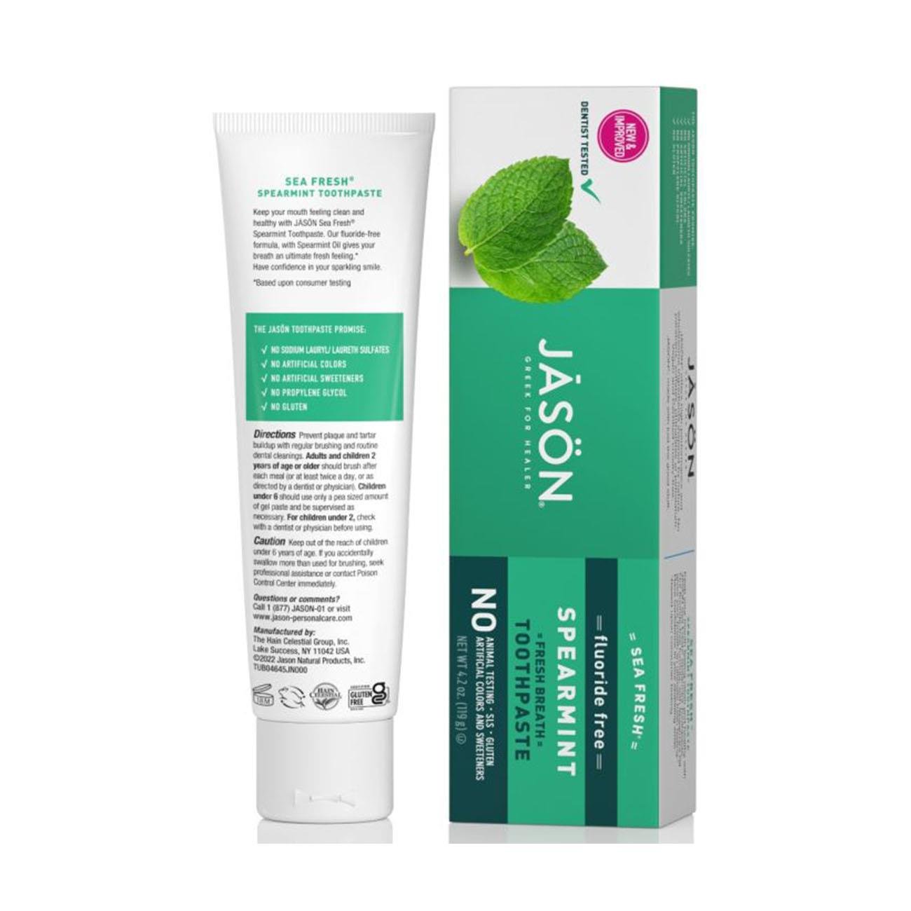 Sea Fresh Spearmint Fresh Breath Toothpaste Fluoride Free 119g - Jason - Toothpaste - Eco Natural Products