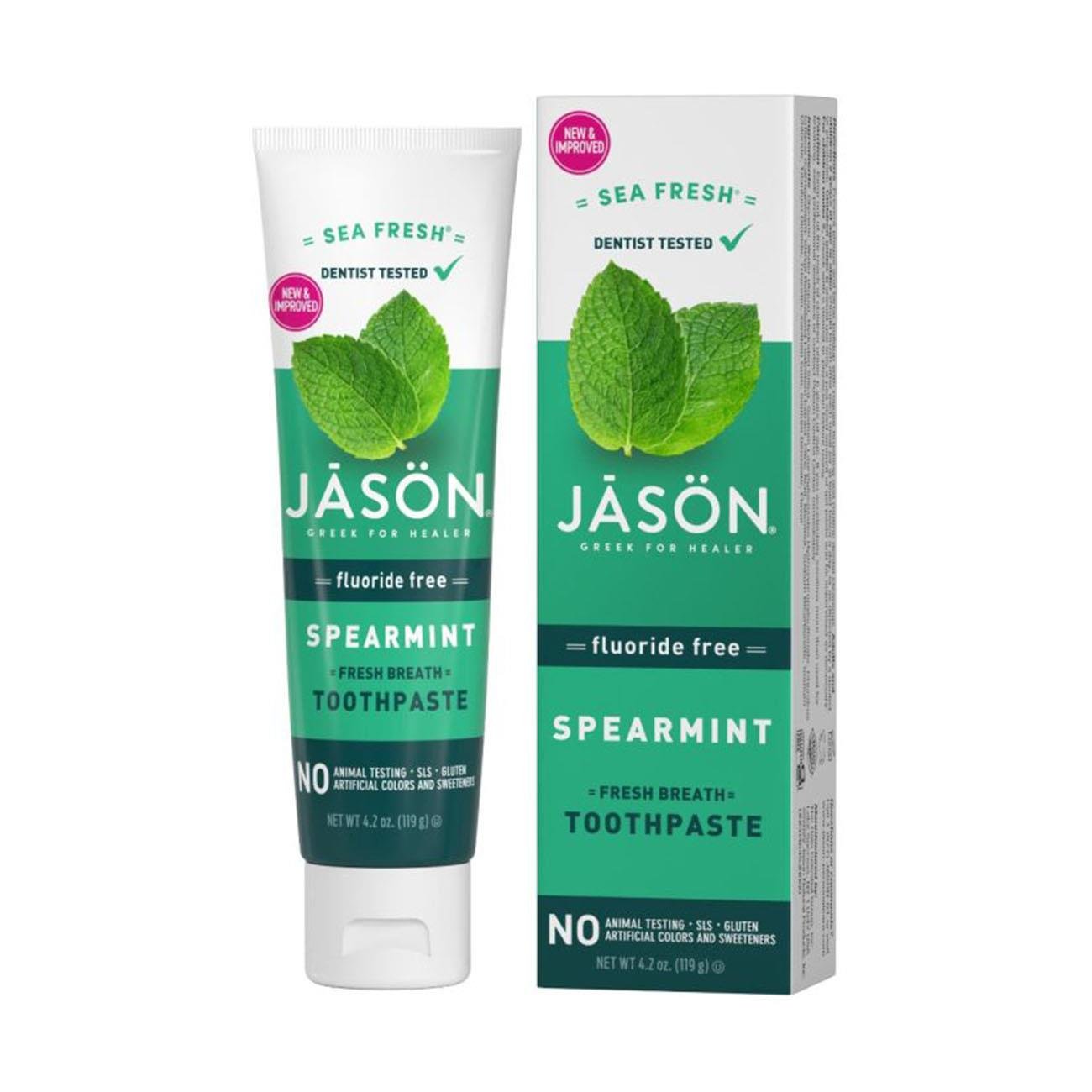 Sea Fresh Spearmint Fresh Breath Toothpaste Fluoride Free 119g - Jason - Toothpaste - Eco Natural Products