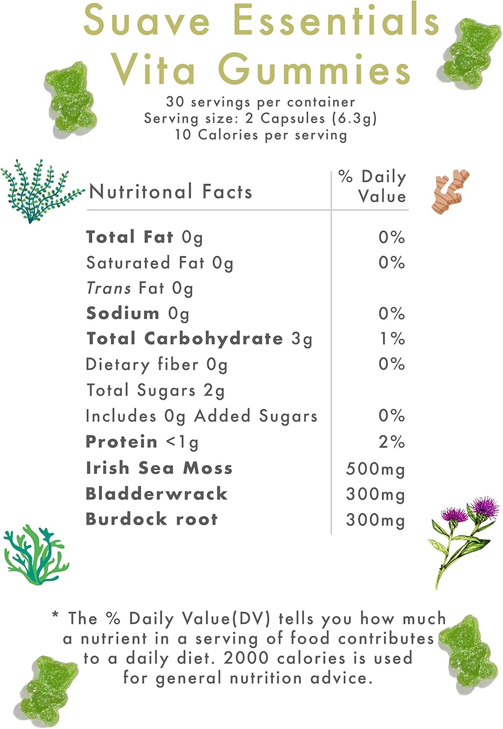Sea Moss Vegan Gummies Bladderwrack Apple 60 Gummies - Suave Moss Lifestyle - Herbal Supplements - Eco Natural Products