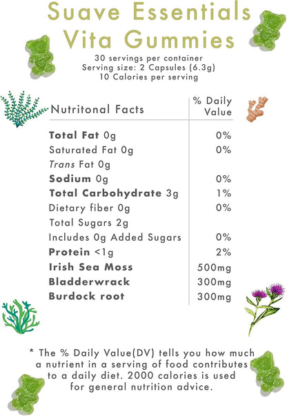 Sea Moss Vegan Gummies Bladderwrack Apple 60 Gummies - Suave Moss Lifestyle - Herbal Supplements - Eco Natural Products
