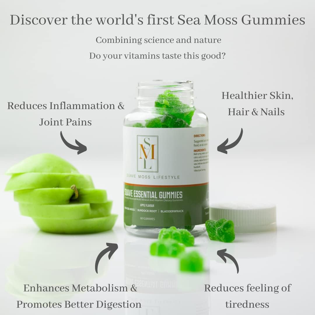 Sea Moss Vegan Gummies Bladderwrack Apple 60 Gummies - Suave Moss Lifestyle - Herbal Supplements - Eco Natural Products
