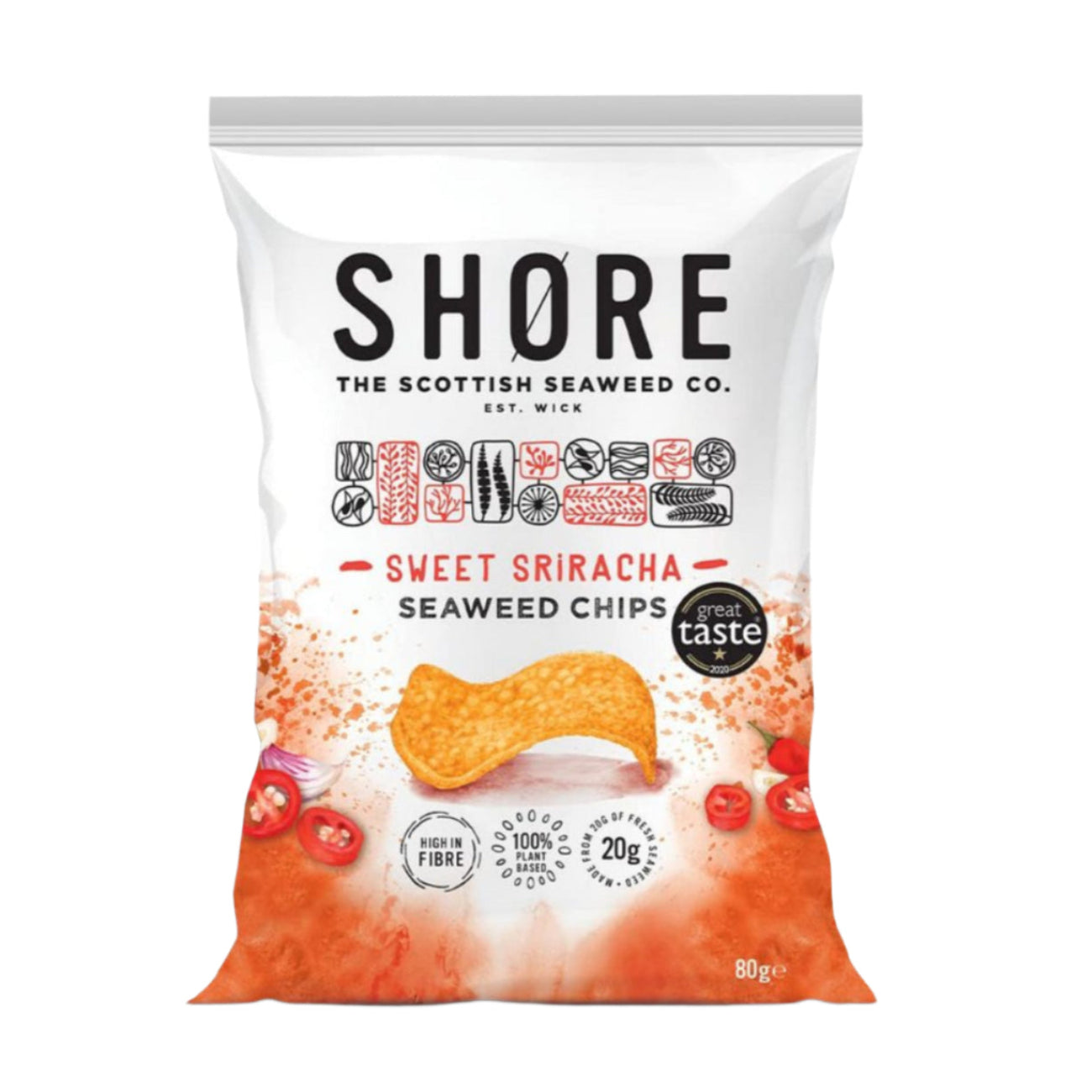 Seaweed Chips Sweet Sriracha 80g - Shore Scottish Seaweed - Snack - Eco Natural Products