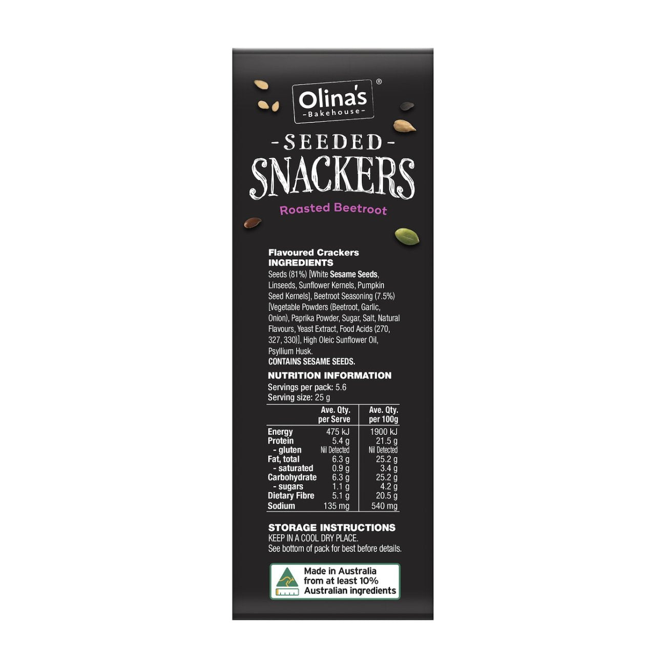 Seeded Snackers Roasted Beetroot 140g - Olinas Bakehouse - Snack - Eco Natural Products