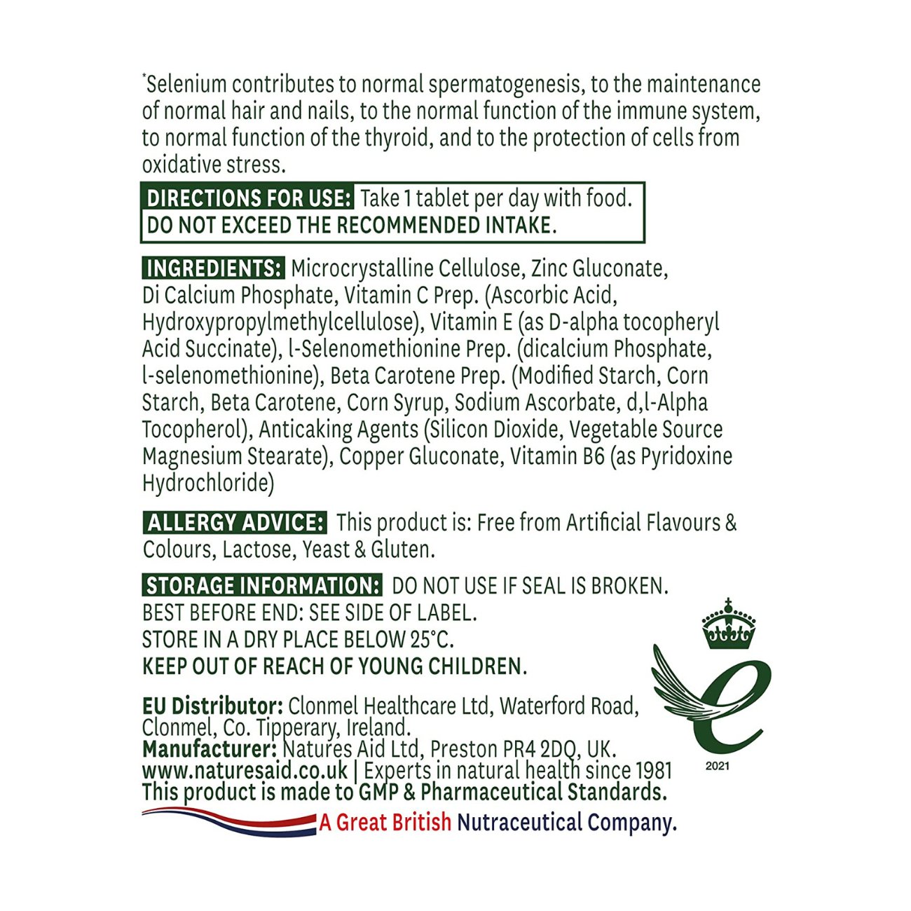 Selenium 200ug 90 Tablets - Natures Aid - Vitamins & Supplements - Eco Natural Products
