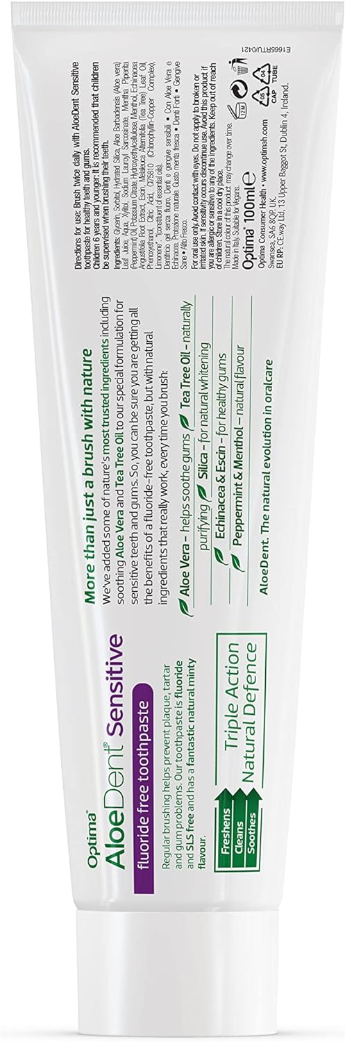 Sensitive Aloe and Echinacea Toothpaste Peppermint Fluoride Free 100ml - Aloe Dent - Toothpaste - Eco Natural Products