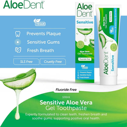 Sensitive Aloe Vera Toothpaste Fluoride Free 100ml - Aloe Dent - Toothpaste - Aloe Dent