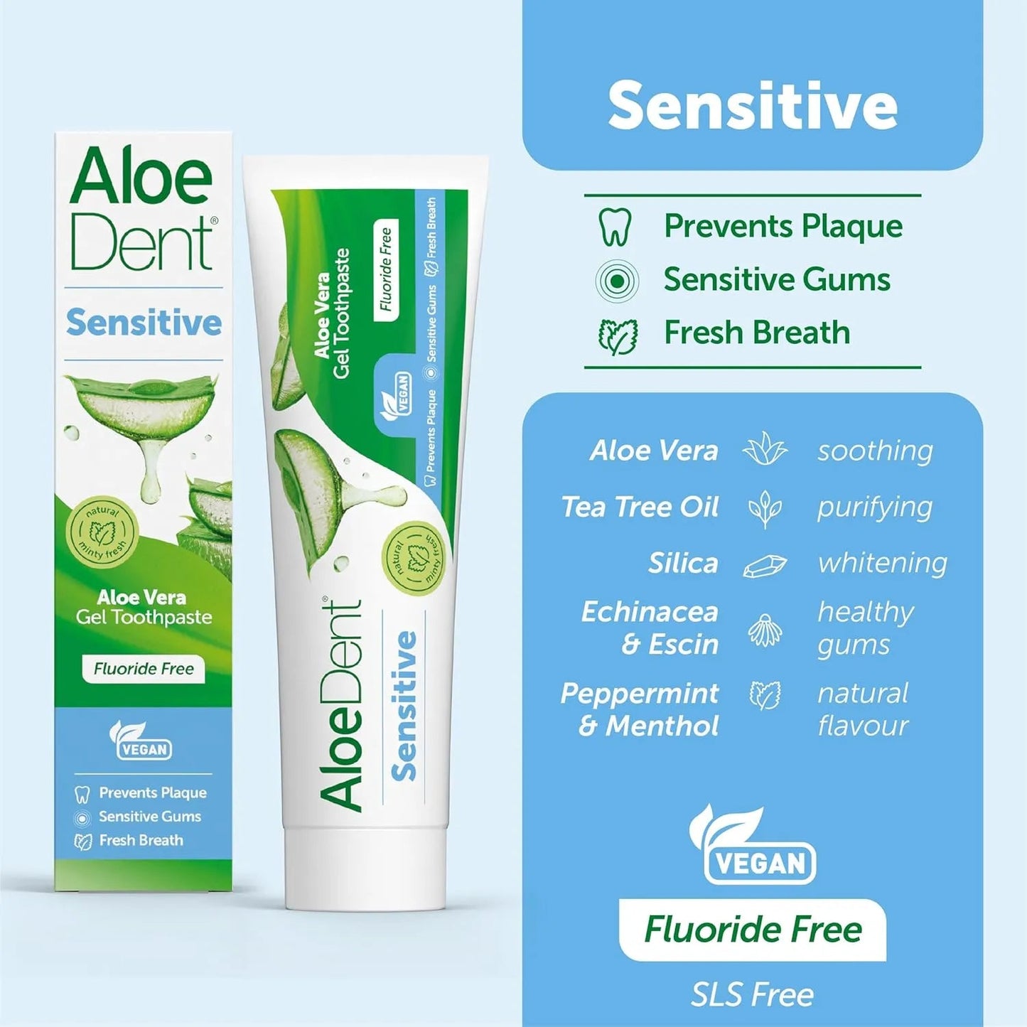 Sensitive Aloe Vera Toothpaste Fluoride Free 100ml - Aloe Dent - Toothpaste - Aloe Dent
