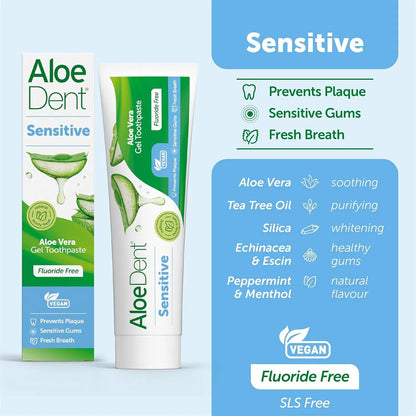 Sensitive Aloe Vera Toothpaste Fluoride Free 100ml - Aloe Dent - Toothpaste - Aloe Dent