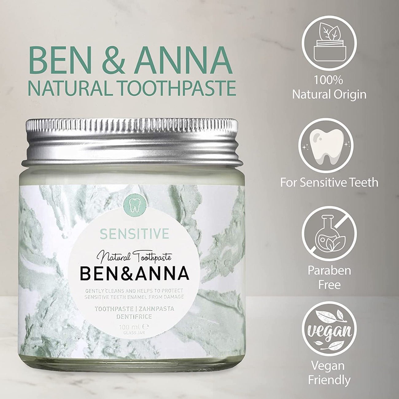 Sensitive Toothpaste 100ml - Ben & Anna - Toothpaste - Eco Natural Products