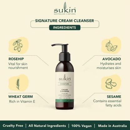Signature Cream Cleanser Pump 125ml - Sukin - Cream cleanser - Eco Natural Products