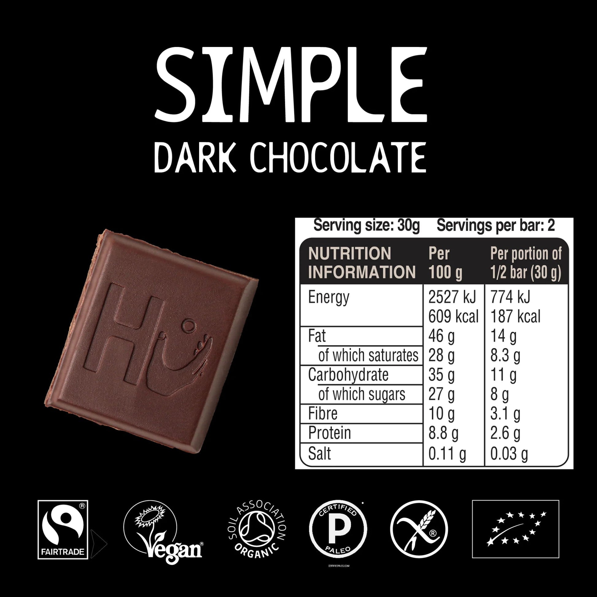 Simple Dark Chocolate Bar 60g - Hu - Chocolate Bar - Hu