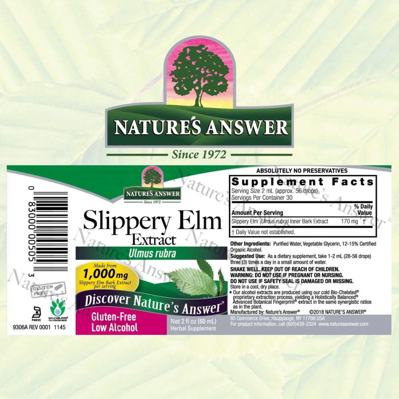 Slippery Elm Inner Bark Extract 60ml - Nature's Answer - Supplement - Eco Natural Products