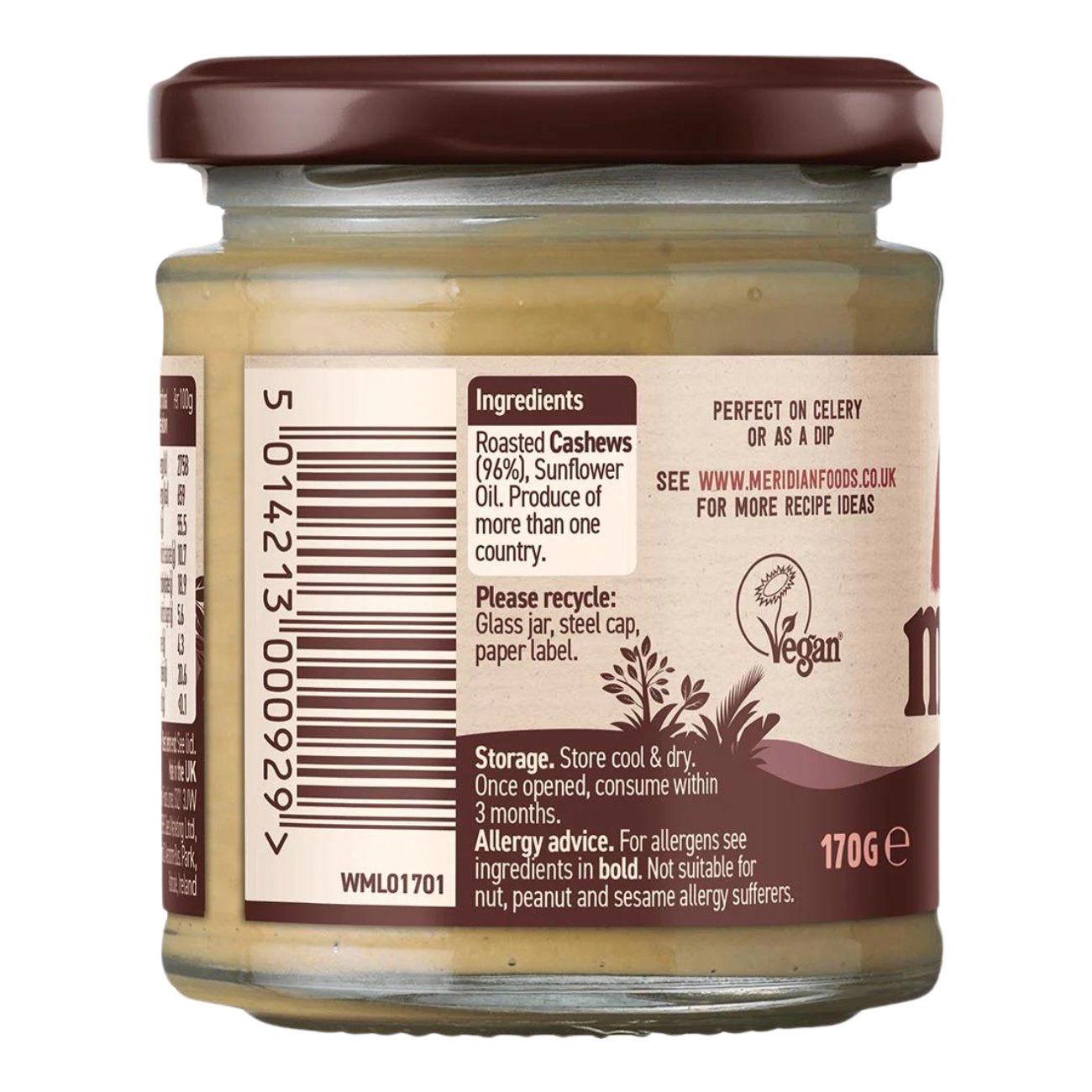 Smooth Cashew Butter 170g - Meridian - Spreads - Eco Natural Products