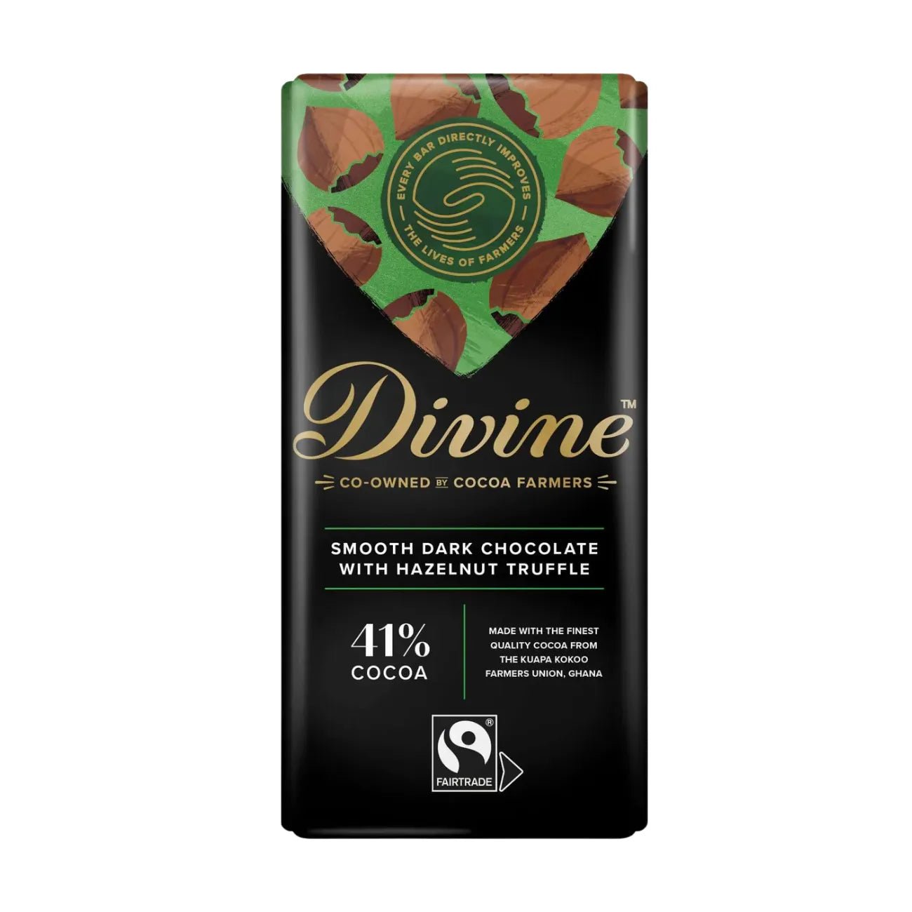 Smooth Dark Chocolate with Hazelnut Truffle Bar 90g - Divine Chocolate - Chocolate Bar - Divine Chocolate