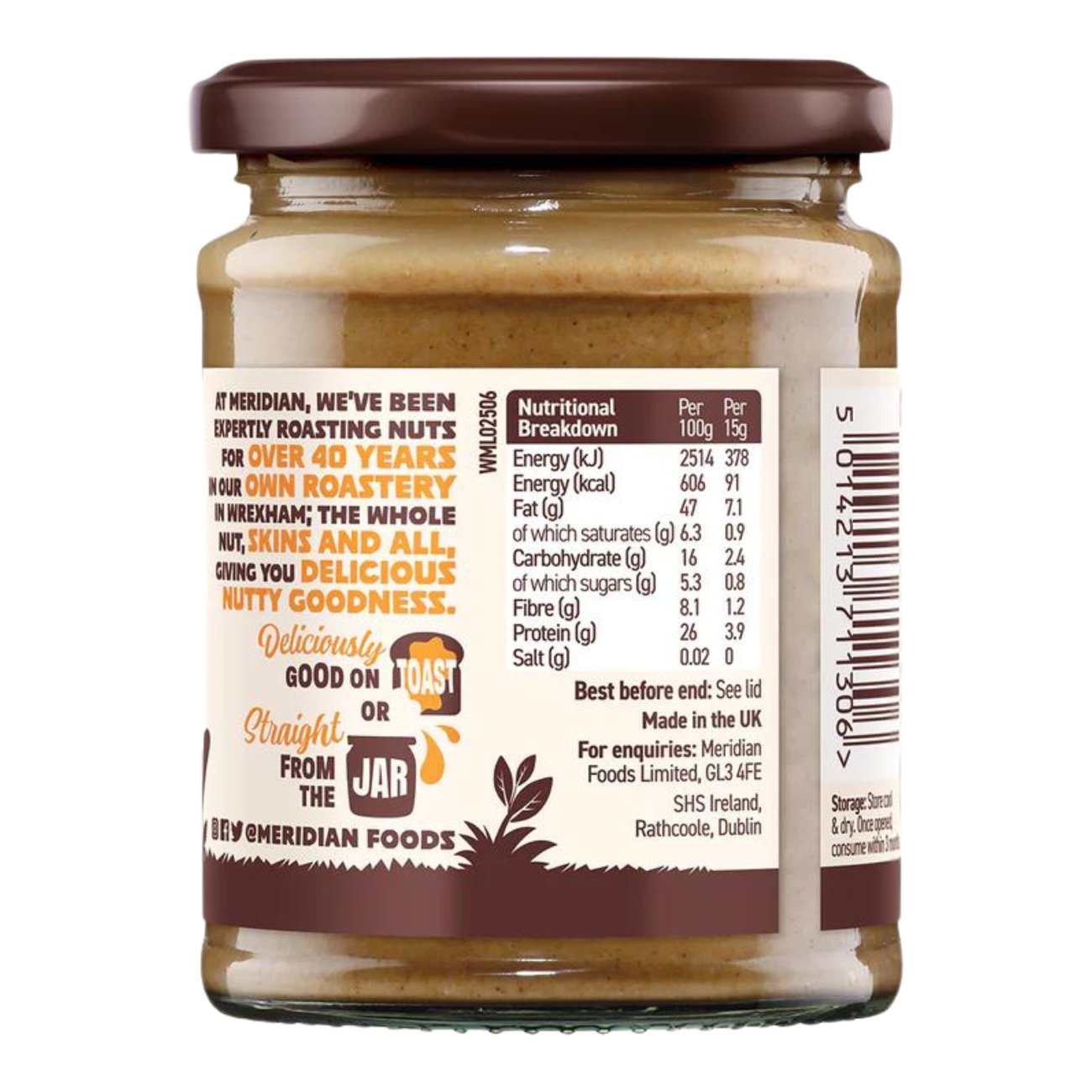 Smooth Peanut Butter 100% 280g - Meridian - Peanut Butter - Eco Natural Products