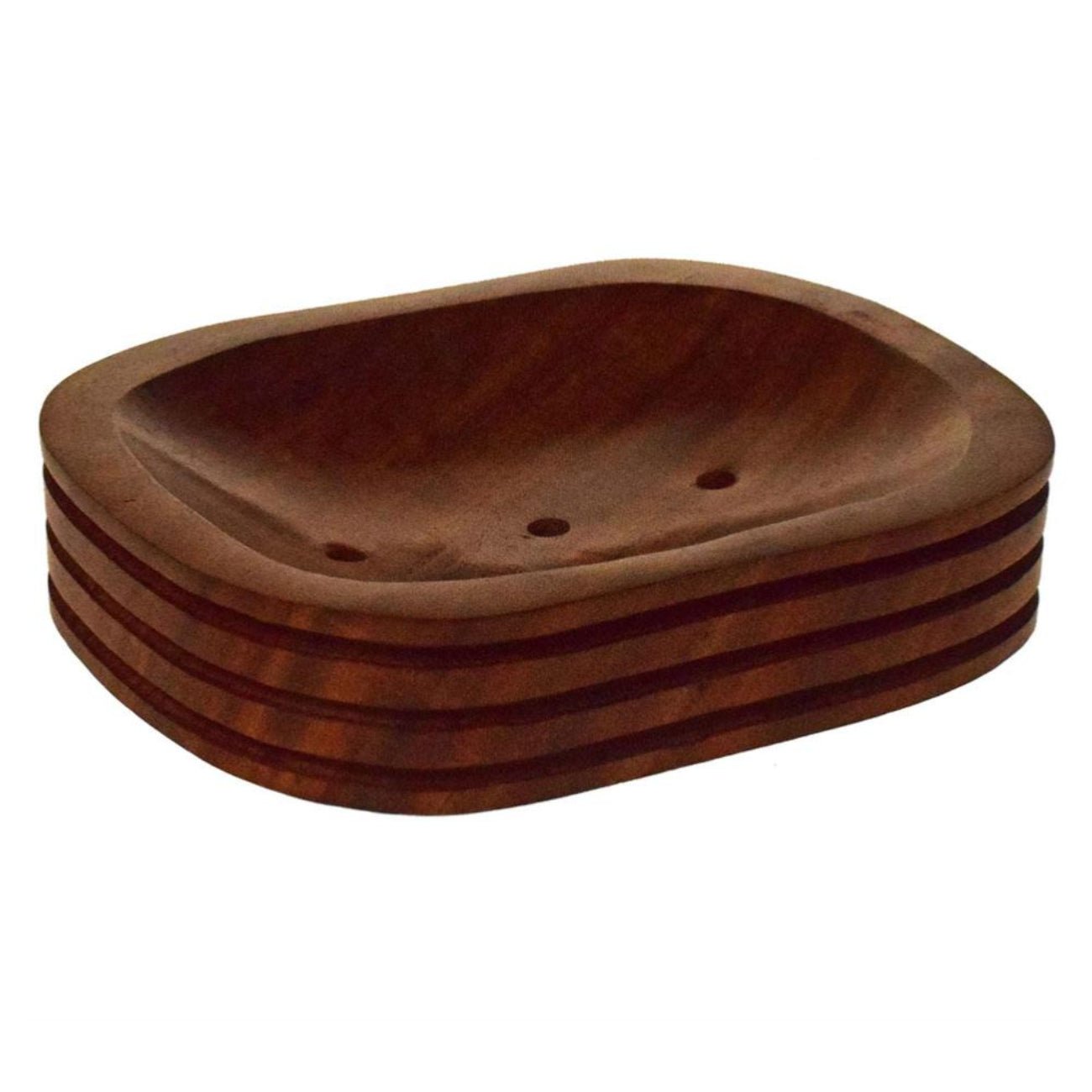 Handmade Sheesham wood soap dish with drainage holes – natural grain and ethically sourced from managed forests.