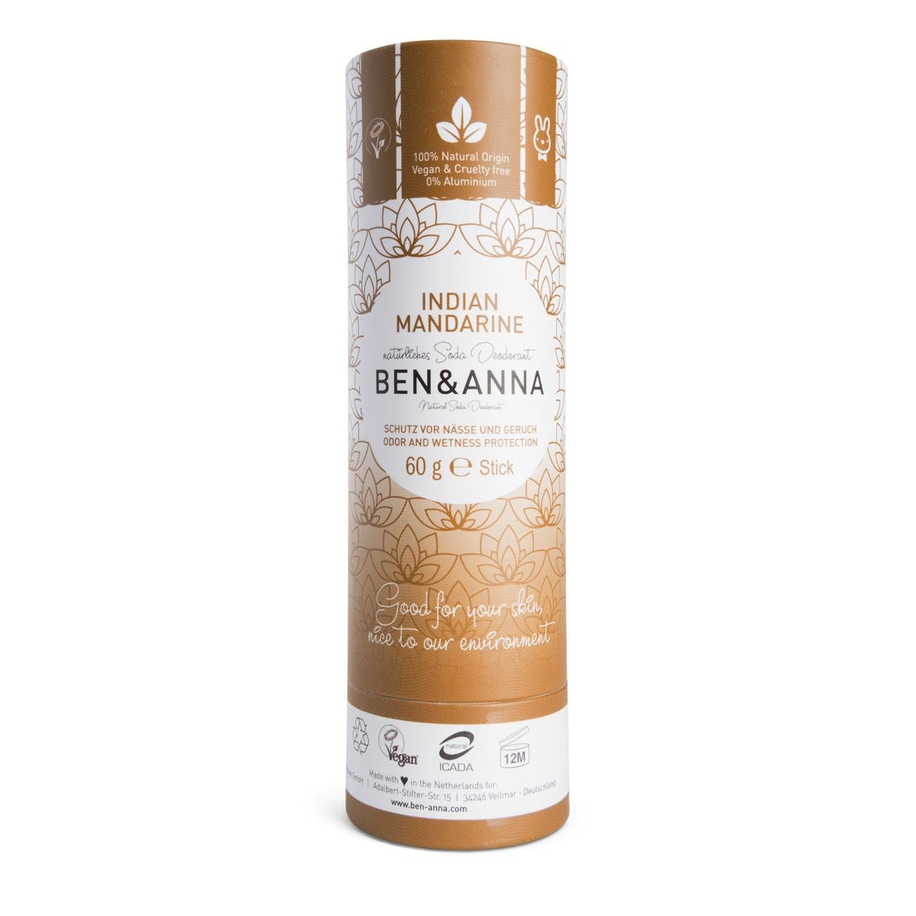 Soda Deodorant Paper Tube Indian Mandarine 60g - Ben & Anna - Deodorant - Eco Natural Products