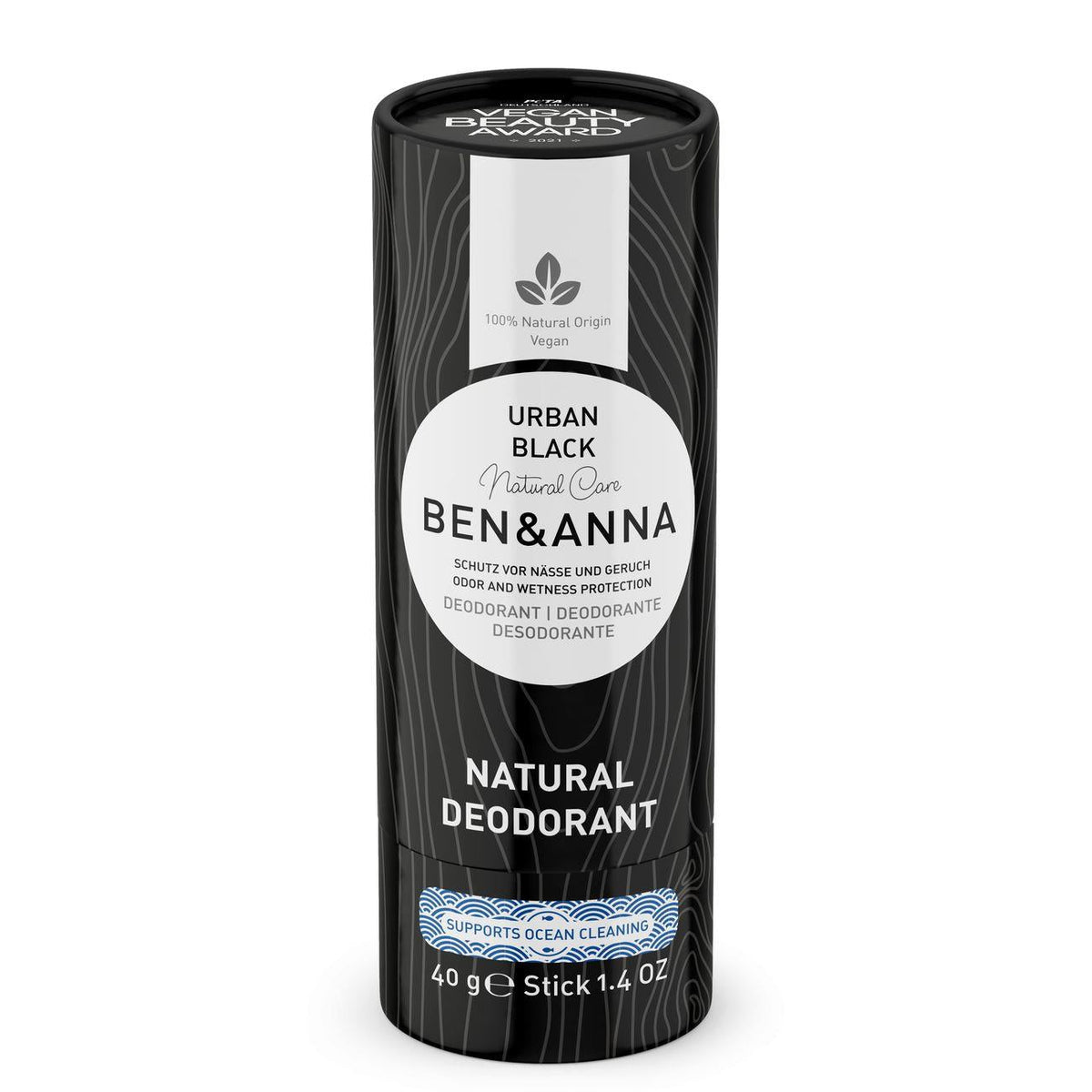 Soda Deodorant Paper Tube - Urban Black 40g - Ben & Anna - Deodorant - Eco Natural Products