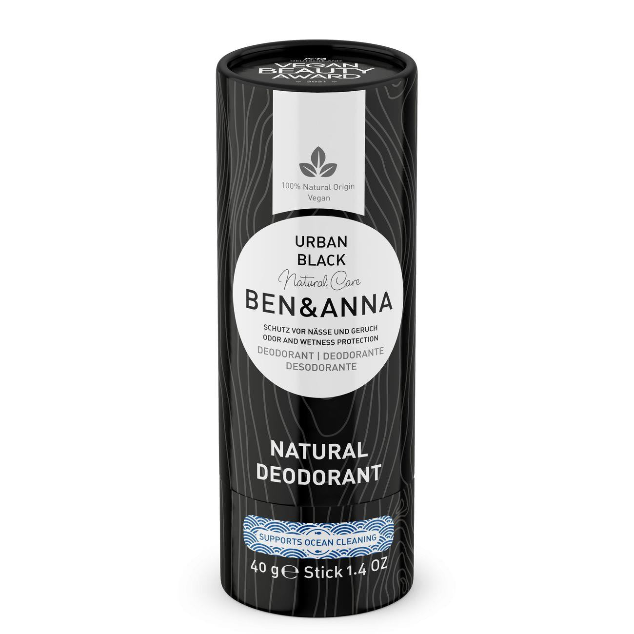 Soda Deodorant Paper Tube - Urban Black 40g - Ben & Anna - Deodorant - Eco Natural Products