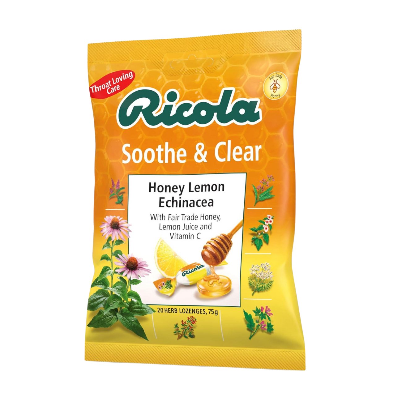 Soothe & Clear Honey Lemon Echinacea Herbal Lozenges 75g - Eco Natural Products - Ricola - Herbal sweets