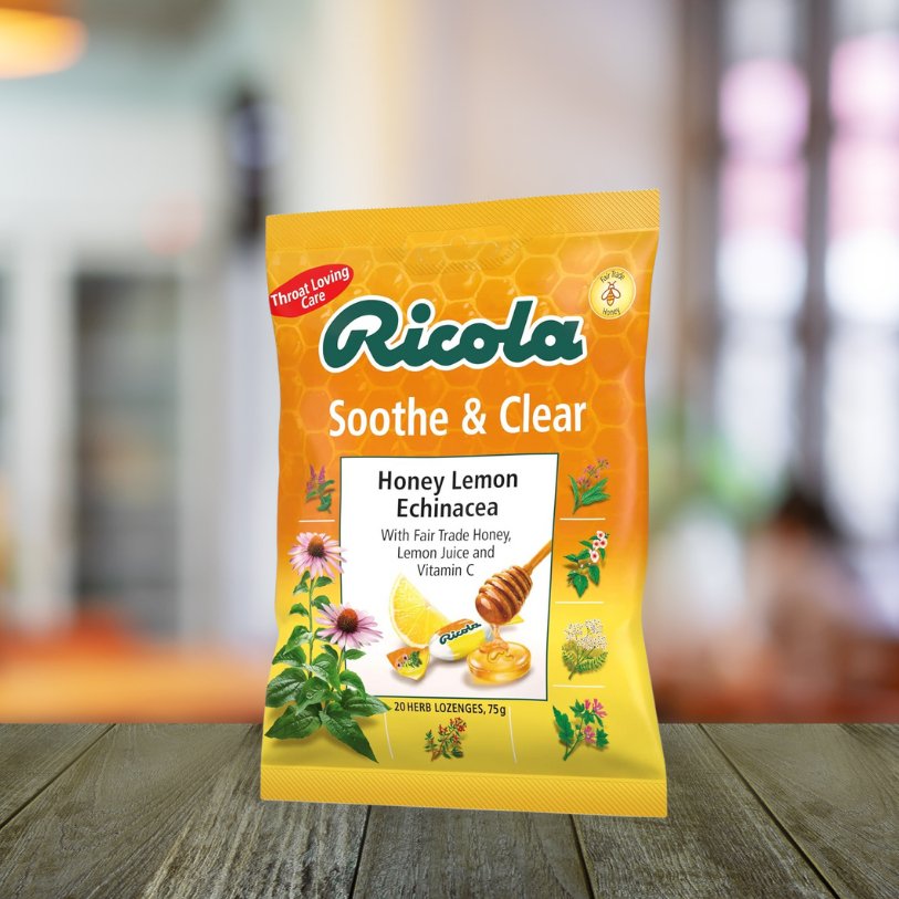 Soothe & Clear Honey Lemon Echinacea Herbal Lozenges 75g - Ricola - Herbal sweets - Eco Natural Products