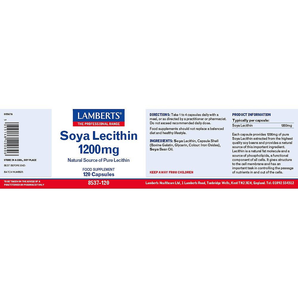 Soya Lecithin 1200mg 120 Capsules - Lamberts - Food Supplement - Eco Natural Products