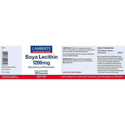 Soya Lecithin 1200mg 120 Capsules - Lamberts - Food Supplement - Eco Natural Products