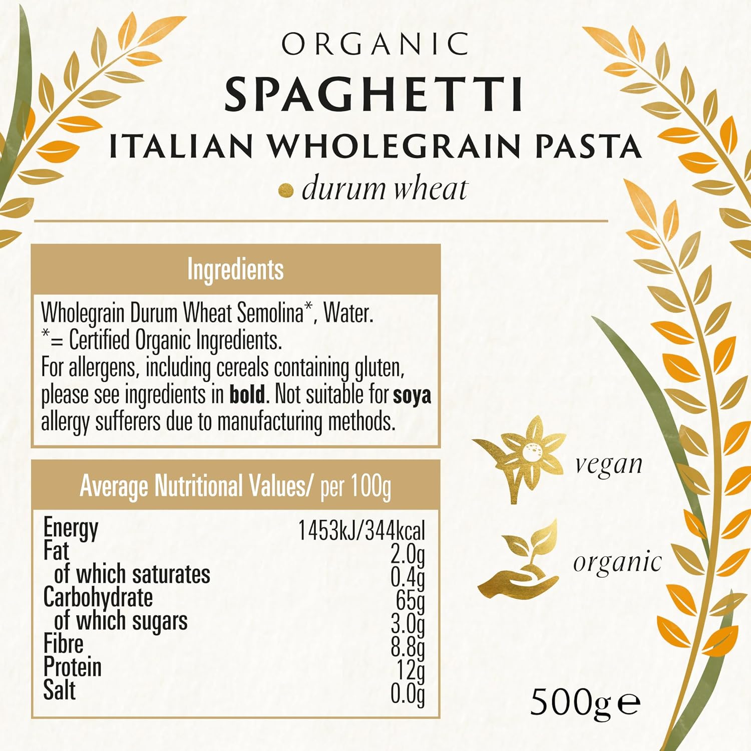 Organic Wholewheat Spaghetti 500g