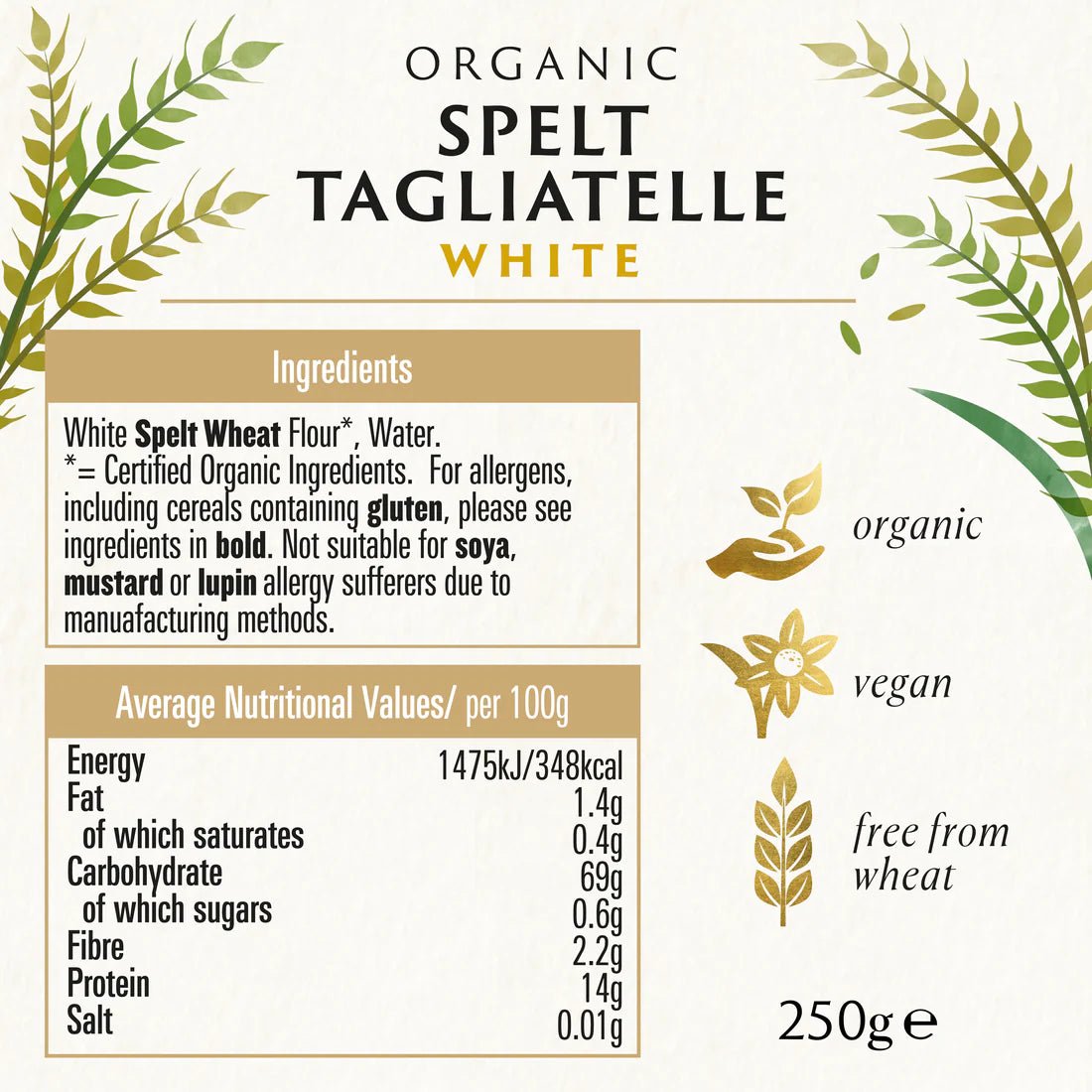Spelt Artisan Tagliatelle White Organic 250g - Biona - Pasta - Eco Natural Products