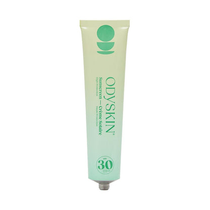 Odyskin SPF30 Natural Sunscreen tube with eco-friendly aluminium packaging