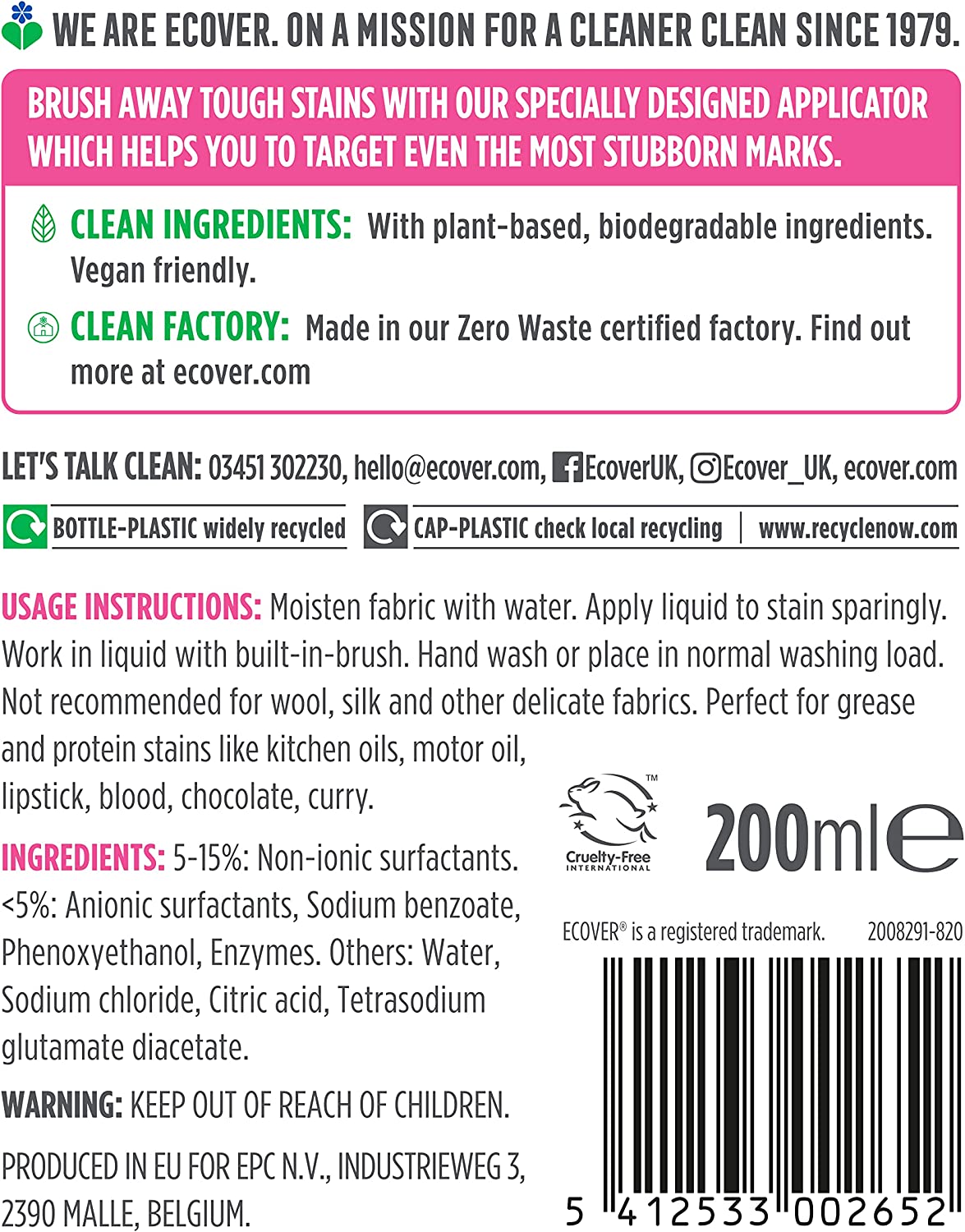 Stain Remover 200ml [BLACK FRIDAY] - Eco Natural Products - Ecover - Stain Remover