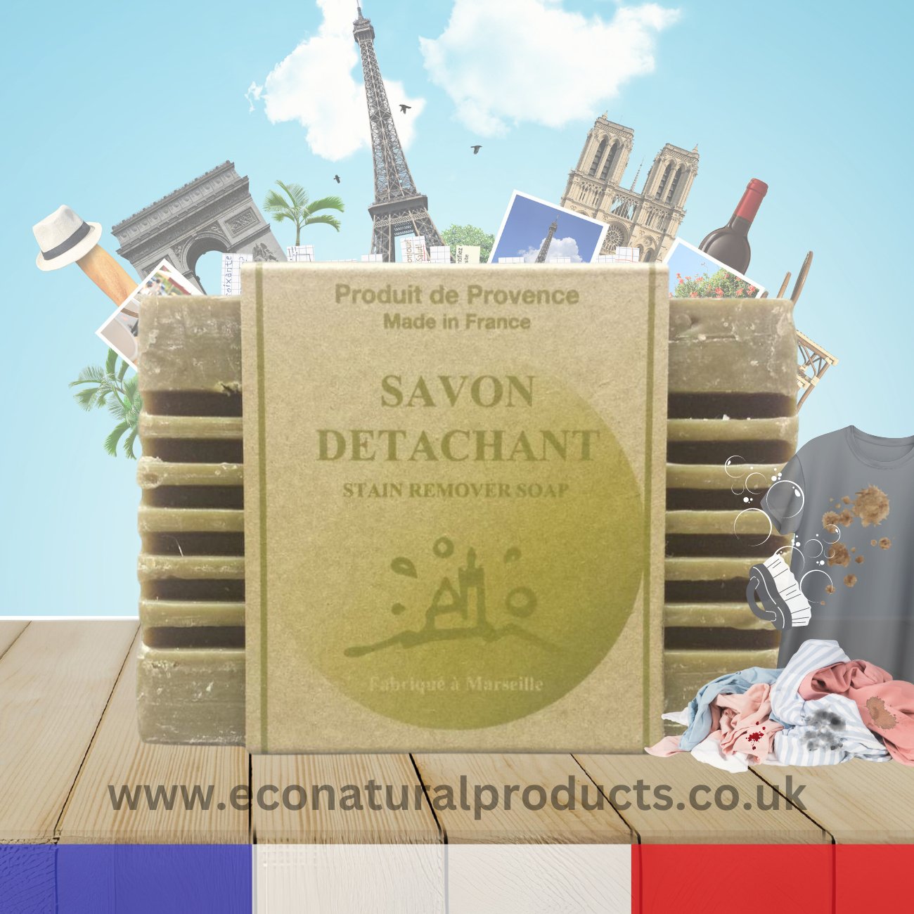 Stain Remover Laundry Bar Soap 300g - FouFour - Savon de Marseille - Laundry Soap - Eco Natural Products