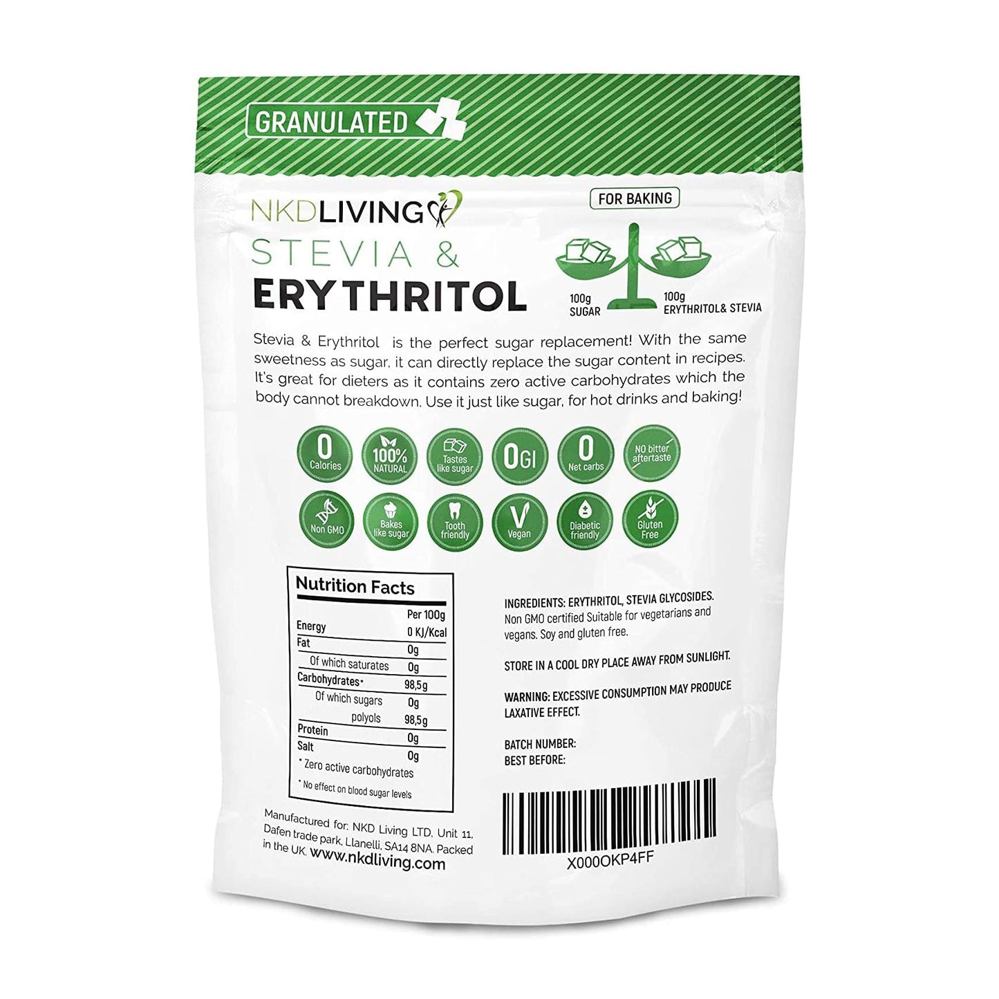 Stevia & Erythritol 1:1 750g - NKD Living - Sweetener - Eco Natural Products