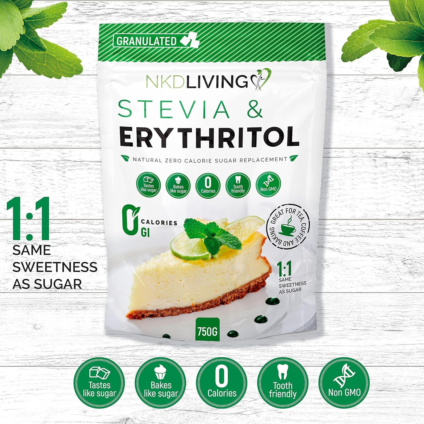 Stevia & Erythritol 1:1 750g - NKD Living - Sweetener - Eco Natural Products