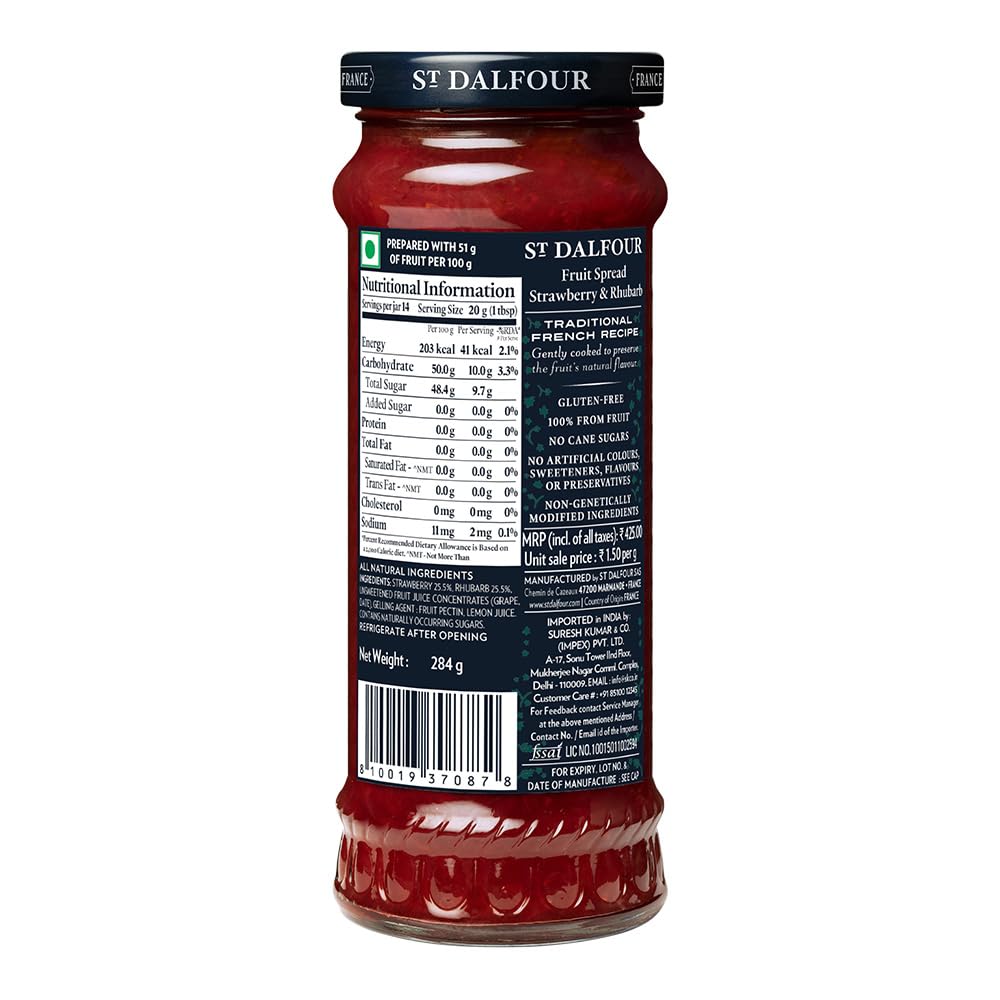 Strawberry and Rhubarb Fruit Spread 284g - St Dalfour - Fruit Spread - Eco Natural Products