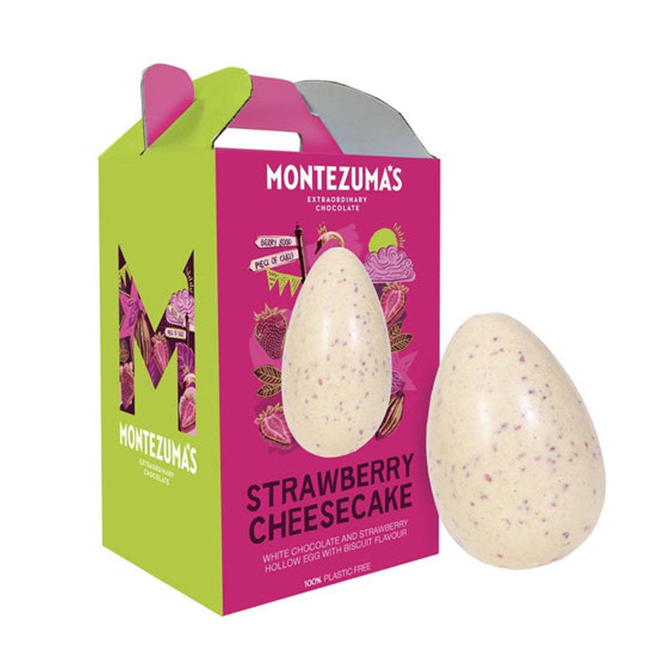 Montezumas Chocolate Strawberry Biscuit White Choco Hollow Egg 150g front packaging with the actual product